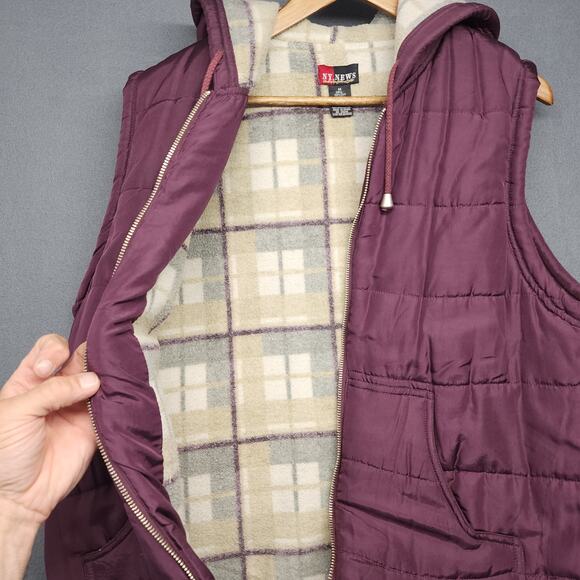 NY News Vest Women Medium Purple Silk Hooded Full Zip Fleece Lined Vtg Y2K - Picture 3 of 10